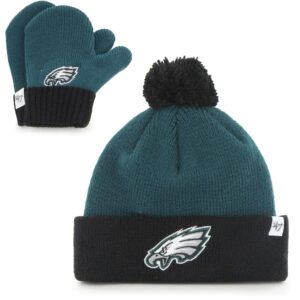 Philadelphia Eagles '47 Toddler Bam Bam Cuffed Knit Hat with Pom and Mittens Set - Midnight Green/Black