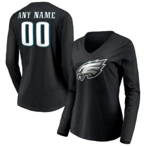 Philadelphia Eagles Women’s Team Personalized Name & Number Long Sleeve V-Neck – Black