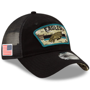 Philadelphia Eagles New Era 2021 Salute To Service Trucker 9TWENTY Adjustable Hat – Black