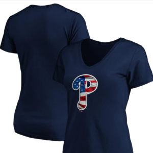 Philadelphia Phillies Logo Fanatics Branded Women’s Banner Wave V-Neck T-Shirt – Navy