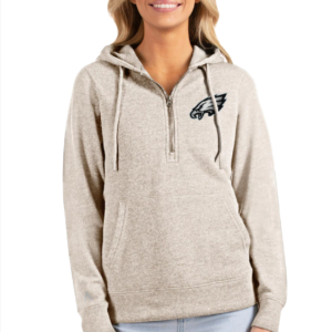 Philadelphia Eagles Antigua Women’s Action Half-Zip Hoodie – Oatmeal